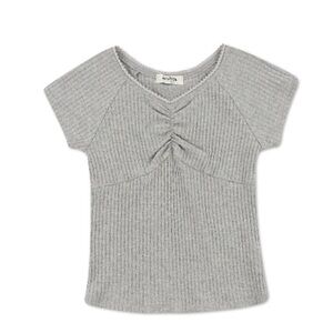 Speechless Big Girls Cinched Detail Knit
Ribbed V-neck Top -Heather Gray…